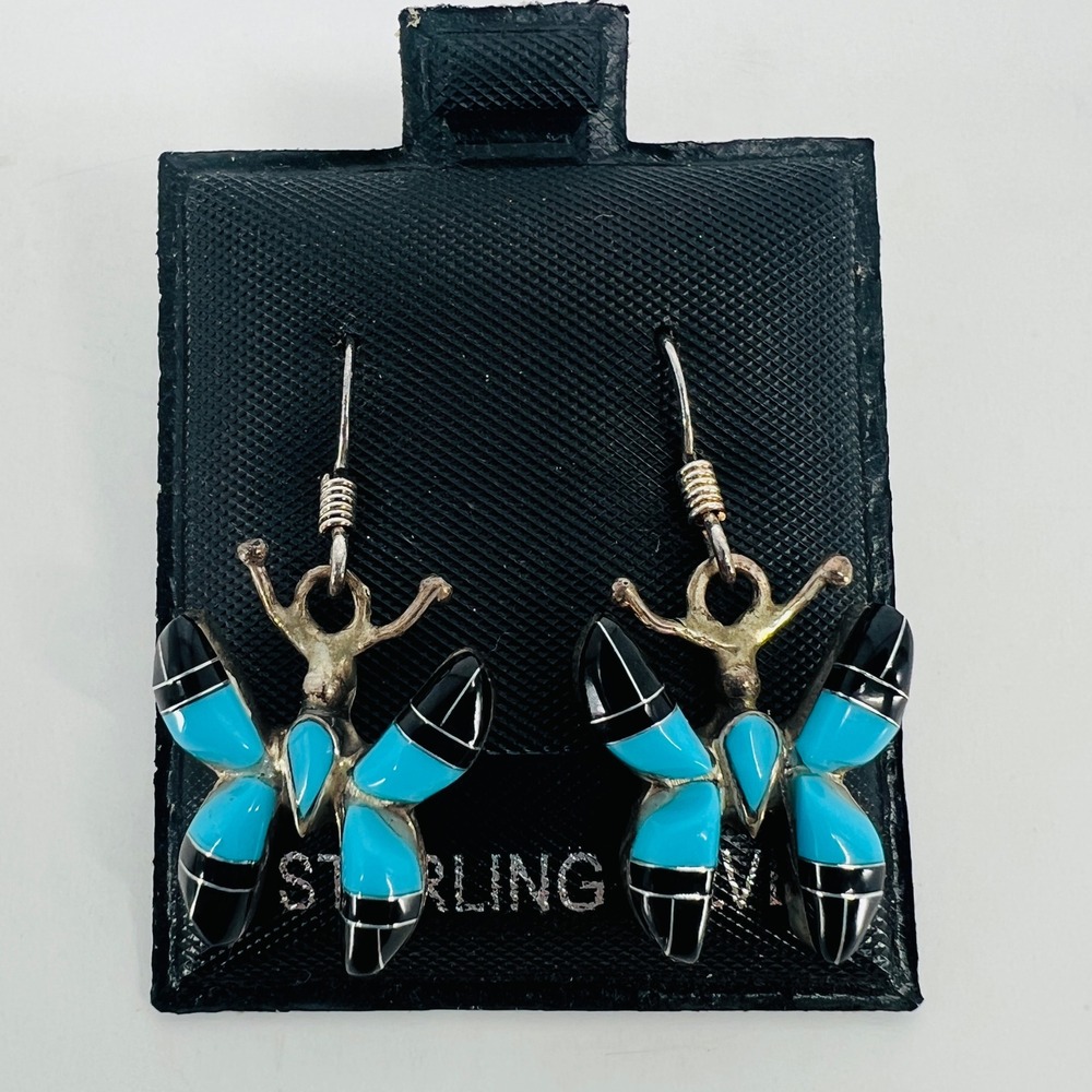 Sterling Silver Turqoise Butterfly Earrings Turquoise Inlay Jewelry Southwestern